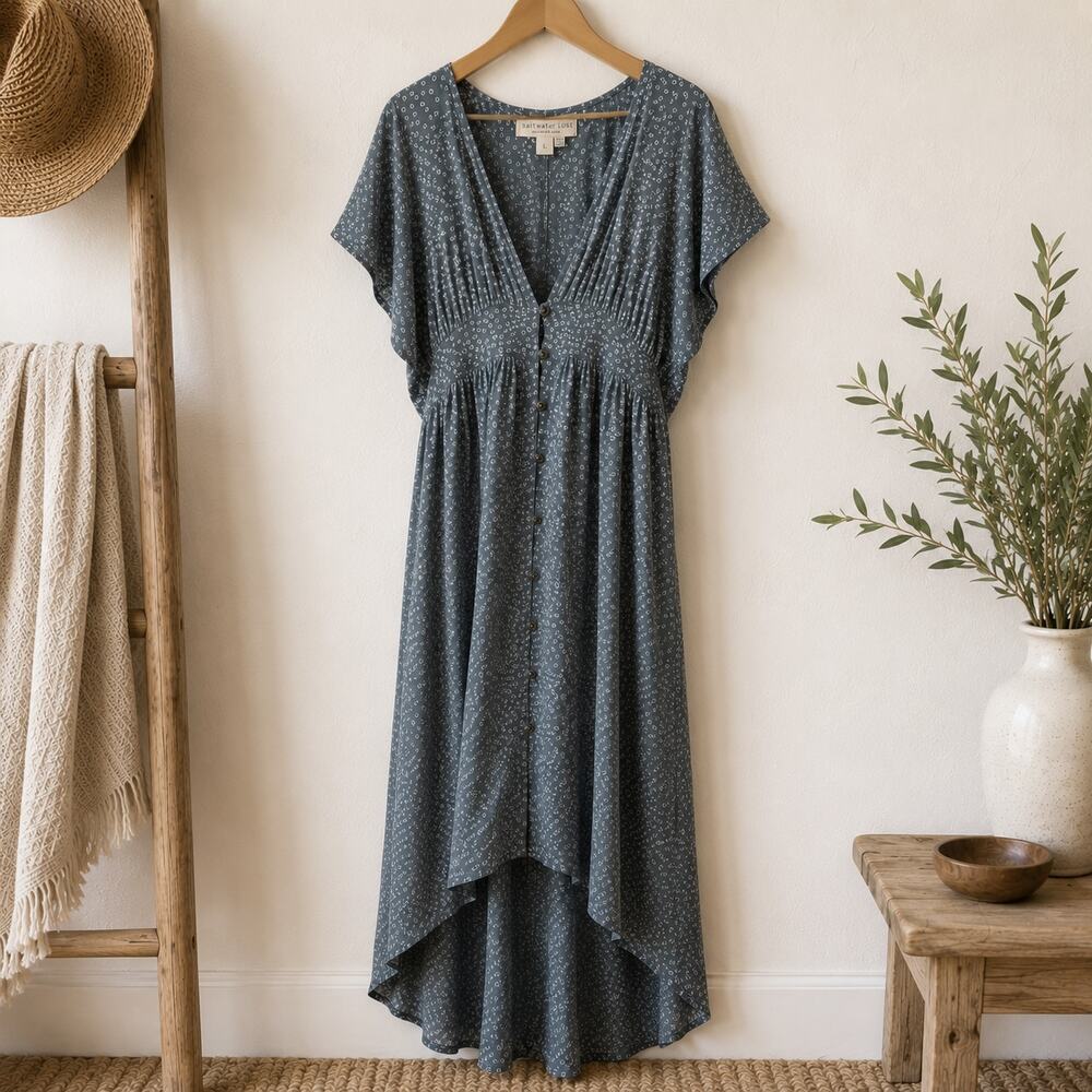 Saltwater Luxe Dawson Maxi Dress Women's Large Green High Low Prairie Boho